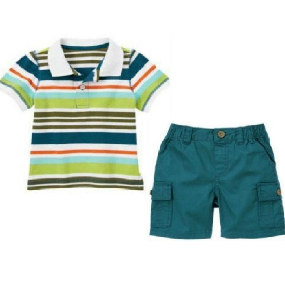 NWT Gymboree Jungle Explorer Stripe Polo and Cargo Shorts Size 2T